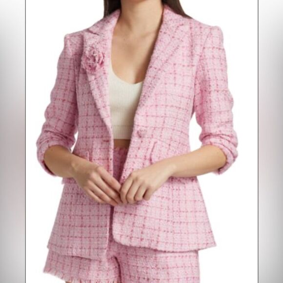 Cinq a Sept Pricilla Tweed Blazer Pink Quartz Size 12 NWT - Picture 2 of 8